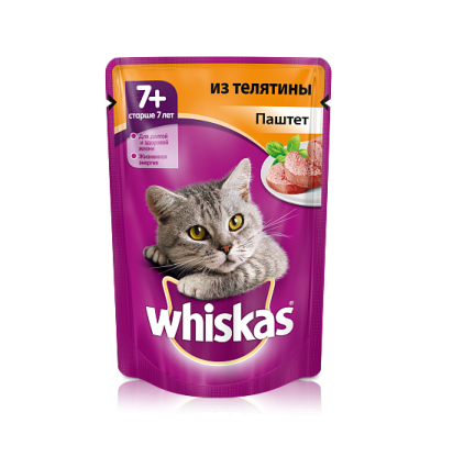 Whiskas для кошек старше 7 лет паштет из телятины 85 гр.